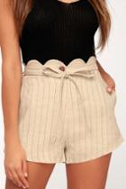 Moon River Willoughby Beige Striped High-waisted Shorts | Lulus