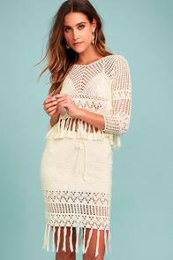 Mink Pink Henna Cream Crochet Pencil Skirt