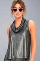 Jack By Bb Dakota | Lenix Metallic Gunmetal Cowl Neck Tank Top | Size X-small | Silver | 100% Polyester | Lulus