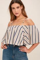 Lulus Always Welcome Taupe Striped Off-the-shoulder Top