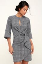 Rd Style Clarelle Black And White Glen Plaid Tie-front Dress | Lulus