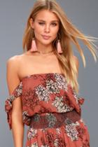 Others Follow Phoenix Rusty Rose Floral Print Off-the-shoulder Top | Lulus