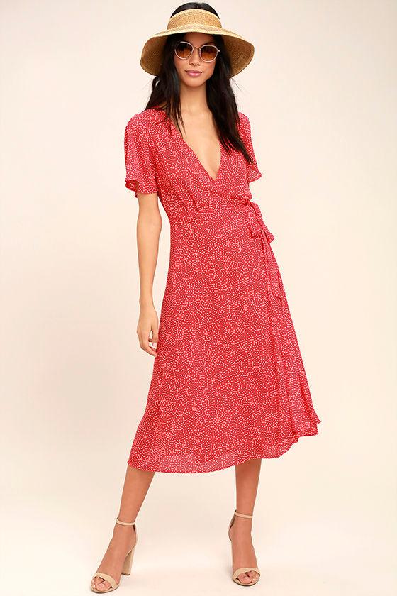 Lulus | Gimme Your Love Red Polka Dot Wrap Dress | Size X-small | 100% Polyester