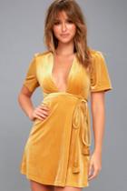 Billabong Lush For Life Golden Yellow Velvet Wrap Dress | Lulus