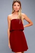 Lulus | All Night Wine Red Strapless Dress