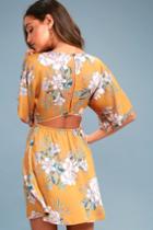 Billabong Golden Light Golden Yellow Floral Print Dress | Lulus