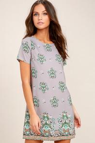 Lulus Dandy Lion Grey Print Shift Dress