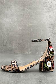 Steve Madden Inca Leopard Multi Embroidered Ankle Strap Heels