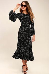 I. Madeline Dashing Diva Black Print Midi Dress