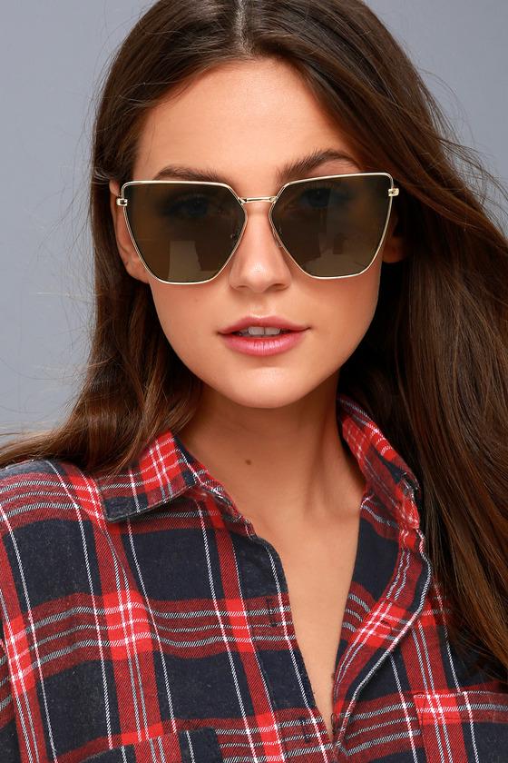 Lulus | Up On High Gold And Black Sunglasses