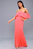 All My Heart Coral Pink Off-the-shoulder Maxi Dress | Lulus