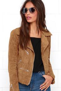 Lulus Suede With Love Tan Suede Moto Jacket