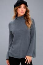 Olive + Oak Skyler Slate Blue Mock Neck Sweater | Lulus