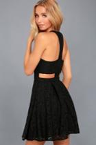 Lulus | Daisy Date Black Lace Skater Dress | Size Large | 100% Polyester