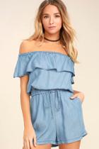 Ppla Colt Blue Chambray Off-the-shoulder Romper