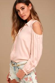 Lulus Love Somebody Peach Long Sleeve Button-up Top