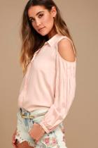 Lulus Love Somebody Peach Long Sleeve Button-up Top