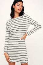 Billabong Simply Put Grey Striped Long Sleeve Shirt Dress | Lulus