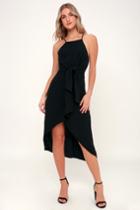 Kiernan Black Tie-front High-low Midi Dress | Lulus