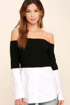 Do & Be Profess Your Love Black And White Off-the-shoulder Top