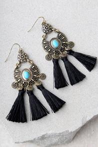 Lulus Ancient Ritual Gold And Black Tassel Earrings