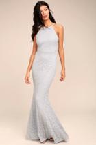 Lulus | Ephemeral Allure Grey Lace Maxi Dress | Size Large | 100% Polyester