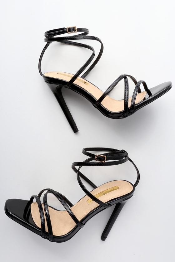 Liliana Octavia Black Patent Dress Sandal Heels | Lulus