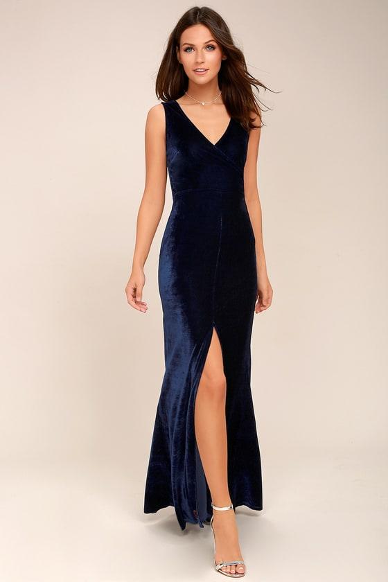 Lulus | Crushin' It Navy Blue Velvet Maxi Dress | Size Medium