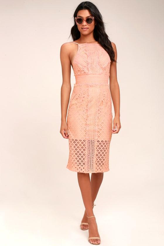Keepsake | Bridges Blush Pink Backless Lace Midi Dress | Size Xx-small | 100% Polyester | Lulus