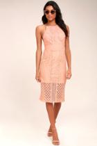 Keepsake | Bridges Blush Pink Backless Lace Midi Dress | Size Xx-small | 100% Polyester | Lulus