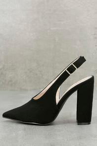 Qupid Milan Black Nubuck Slingback Pumps