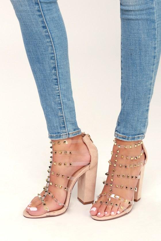 Liliana Lulie Nude Studded Caged Heels | Lulus