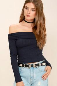 Lulus Unreal Charcoal Grey Off-the-shoulder Crop Top