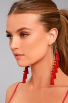 Lulus | Soul Of A Gypsy Gold And Red Tassel Ear Cuff