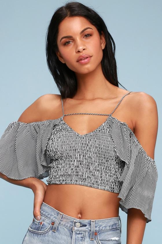 Stripe Right Up Black And White Striped Off-the-shoulder Top | Lulus