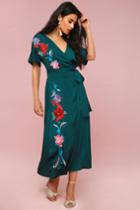 Lost Ink Josephina Forest Green Embroidered Wrap Maxi Dress | Lulus