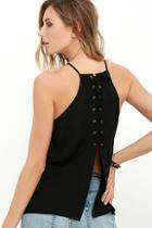 Re:named Laced Back Black Lace-up Top