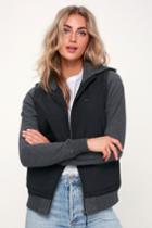 Rvca Eternal Black And Grey Quilted Fleece Hooded Jacket | Lulus