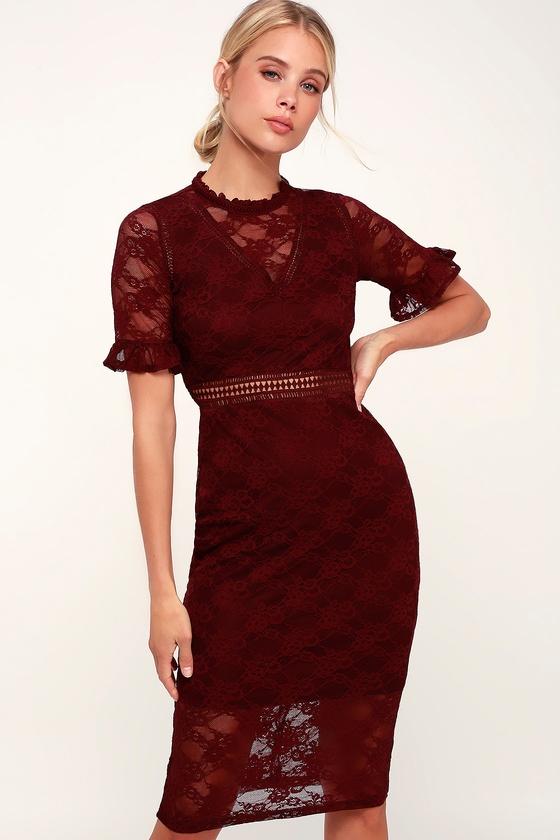 Lost Ink Jamilla Burgundy Lace Midi Dress | Lulus