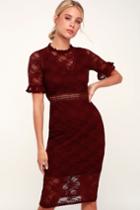 Lost Ink Jamilla Burgundy Lace Midi Dress | Lulus