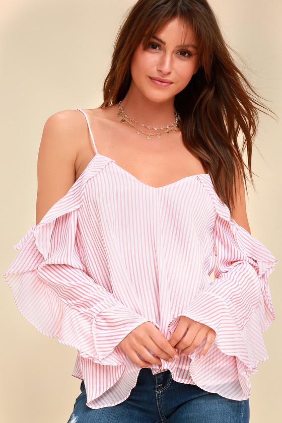 Del Sur Pink Striped Off-the-shoulder Top | Lulus