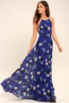 Lulus All I Need Royal Blue Floral Print Lace-up Maxi Dress