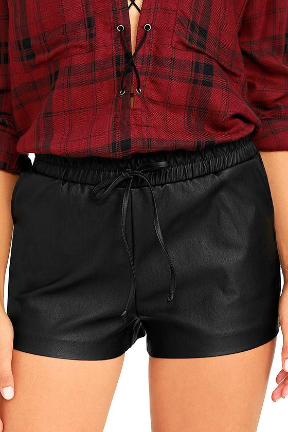 What's In Black Vegan Leather Shorts | Lulus
