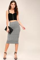 Rd Style Hansel Black And White Houndstooth Midi Pencil Skirt