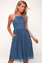 Kinzie Blue Lace Midi Dress | Lulus