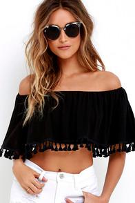 Lulu*s Caravan Culture Black Off-the-shoulder Crop Top