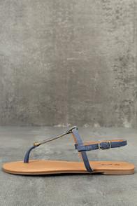 Qupid Cameron Blue Denim Flat Sandals