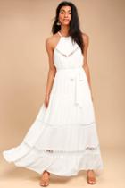 Lulus | Some Kind Of Wonderful White Lace Maxi Dress | Size Small | 100% Polyester