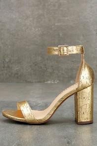 Liliana Morela Gold Cork Ankle Strap Heels