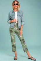 Bb Dakota Issak Olive Green Pineapple Print Pants